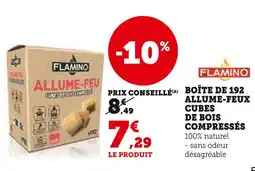 Super U Flamino Boîte de 192 allume-feux cubes de bois compressés offre