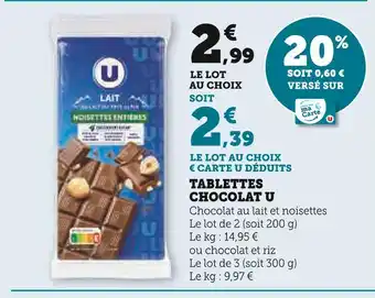 U Express U Tablettes chocolat offre