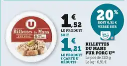 U Express U Rillettes du mans pur porc offre