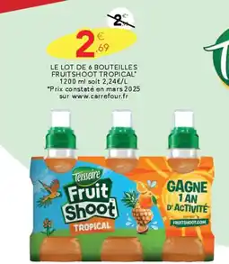 Stokomani TEISSEIRE Le lot de 6 bouteilles fruitshoot tropical offre