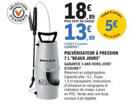 E.Leclerc Brico "BEAUX JOURS" Pulvérisateur à pression 7 l offre