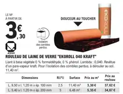 E.Leclerc Brico Rouleau de laine de verre "ekoroll 040 kraft" offre