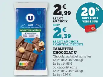 Maximarché U Tablettes chocolat offre