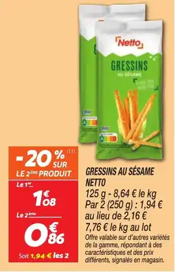 Netto NETTO Gressins au sésame offre