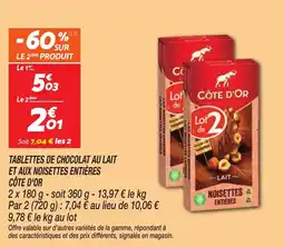 Netto CÔTE D'OR Tablettes de chocolat au lait et aux noisettes entières offre