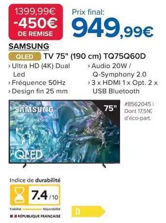 Costco SAMSUNG QLED TV 75" (190 cm) TQ75Q60D offre