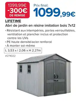 Costco LIFETIME Abri de jardin en résine imitation bois 7x12 offre