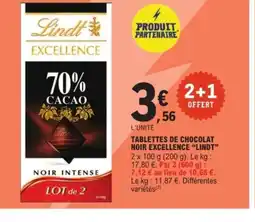 E.Leclerc Express LINDT Tablettes de chocolat noir excellence offre