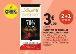 E.Leclerc Tablettes de chocolat noir excellence lindt offre