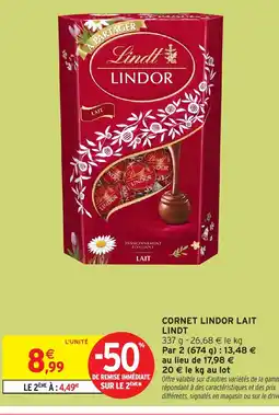 Intermarché LINDT Cornet lindor lait offre