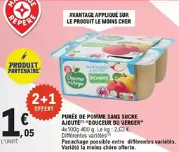 E.Leclerc Purée de pomme sans sucre ajouté douceur du verger offre