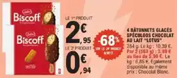 E.Leclerc 4 batonnets glacés spéculoos chocolat au lait lotus offre