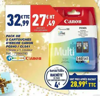 Bureau Vallée Pack De 2 Cartouches D'encre Canon Pg540 Cl541 offre