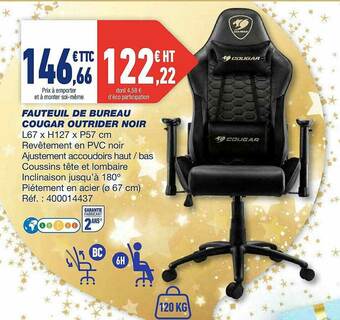 Bureau Vallée Fauteuil De Bureau Cougar Outrider Noir offre