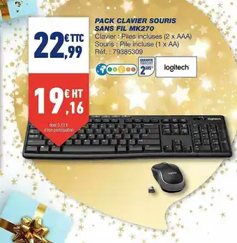 Bureau Vallée Pack Clavier Souris Sans Fil Mk270 Logitech offre