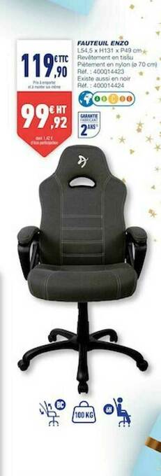Bureau Vallée Fauteuil Enzo offre