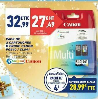 Bureau Vallée Pack De 2 Cartouches D'encre Canon Pg540 - Cl541 offre