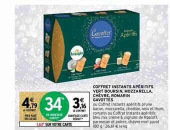 Intermarché Coffret Instants Apéritifs Vert Boursin, Mozzarella, Chèvre, Romarin Gavottes offre