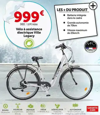 Roady Vélo à assistance électrique ville legacy offre