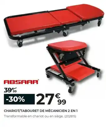 Absaar chariot/tabouret de mécanicien 2 en 1