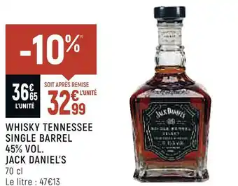 Spar Jack daniel’s whisky tennessee single barrel 45% vol. offre