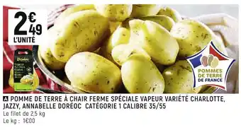 Doréoc pomme de terre à chair ferme spéciale vapeur variété charlotte, jazzy, annabelle catégorie 1 calibre 35/55