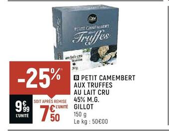 Gillot petit camembert aux truffes au lait cru 45% m.g.