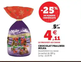 Super U Chocolat Pralines Milka offre