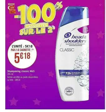 Casino Supermarchés Shampooing Classic H&s offre