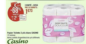 Casino Supermarchés Papier Toilette 2 Plis Blanc Casino offre