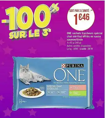 Casino Supermarchés One Sachets Fraîcheurs Spécial Chat Stérilisé Effilés En Sauce Saumon-dinde offre