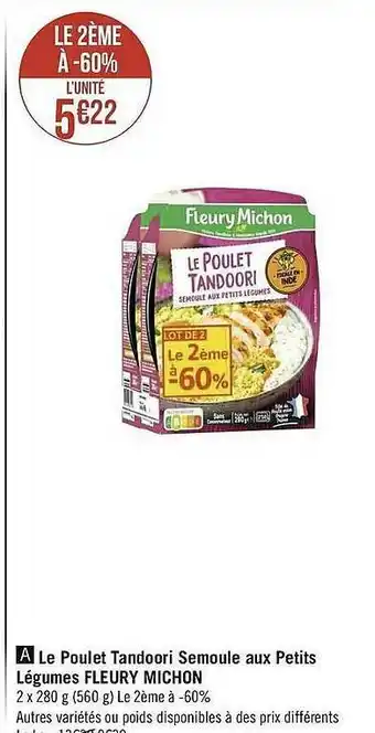 Le Poulet Tandoori Semoule Aux Petits Légumes Fleury Michon