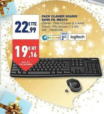 Pack Clavier Souris Sans Fil Mk270 Logitech