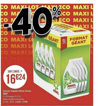 Géant Casino Lessive Liquide Active Clean Skip offre