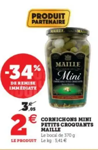 Super U Cornichons Mini Petits Croquants Maille offre