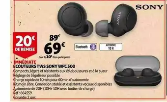 Auchan écouteurs Tws Sony Wfc 500 offre