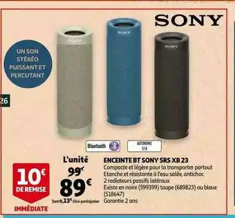 Auchan Enceinte Bt Sony Srs Xb 23 offre