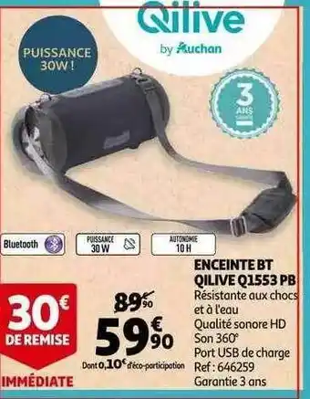 Auchan Enceinte Bt Qilive Q1553 Pb offre