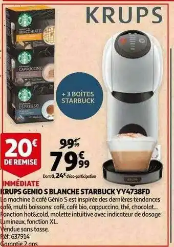 Auchan Krups Genio Blanche Starbuck Yy4738fd offre