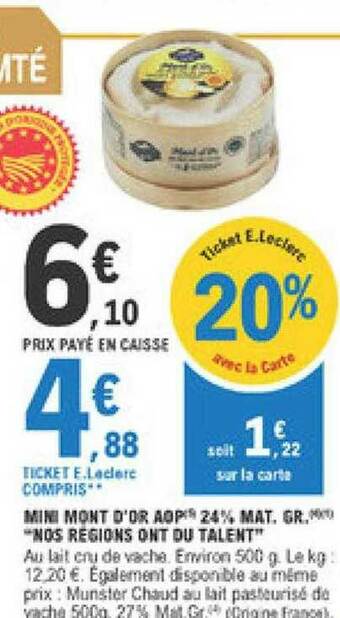 E.Leclerc Mini Mont D'or Aop 24% Mat. Gr. offre