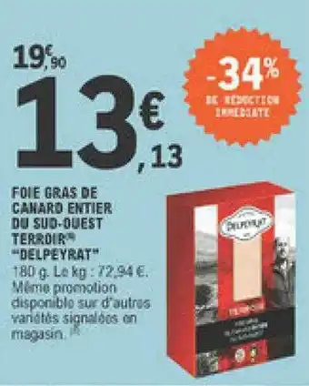 E.Leclerc Foie Gras De Canard Entier Du Sud-ouest Terroir offre