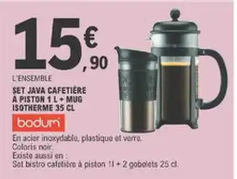 E.Leclerc Set Java Cafetière à Piston 1 L + Mug Isotherme 35 Cl Bodum offre