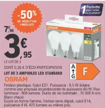 E.Leclerc Lot De 3 Ampoules Led Standard Osram offre