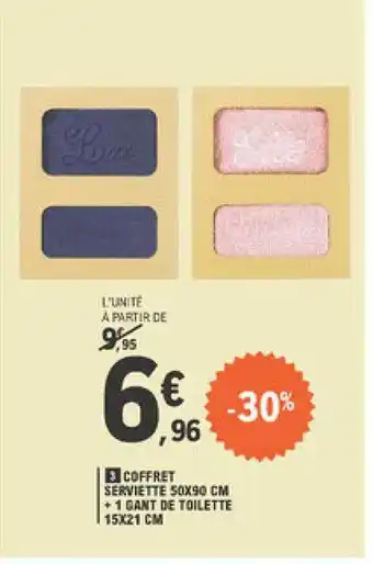 E.Leclerc Coffret Serviette 50 X 90 Cm + 1 Gant De Toilette 15 X 21 Cm offre