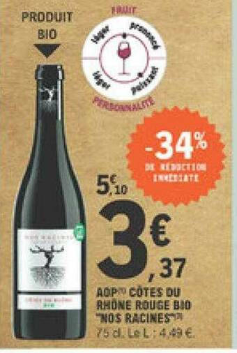 E.Leclerc Aop Côtes Du Rhône Rouge Bio offre