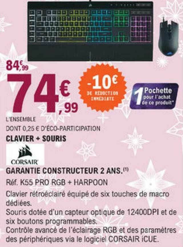 Promo Clavier   Souris Corsair chez E.Leclerc