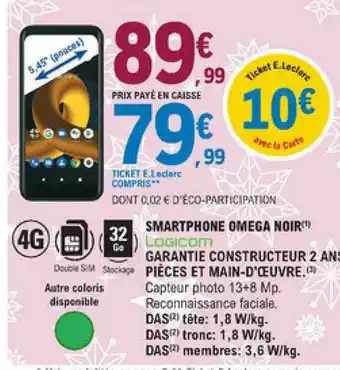 E.Leclerc Smartphone Omega Noir Logicom offre