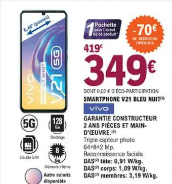 E.Leclerc Smartphone V21 Bleu Nuit Vivo offre