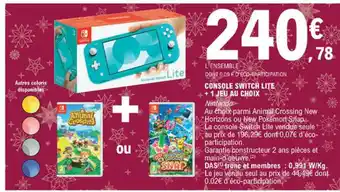 E.Leclerc Console Switch Lite + 1 Jeu Au Choix offre