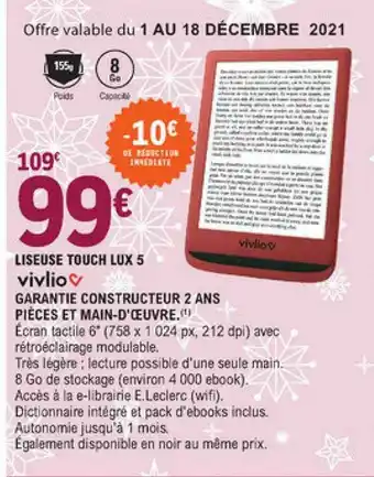E.Leclerc Liseuse Touch Lux 5 Vivlio offre